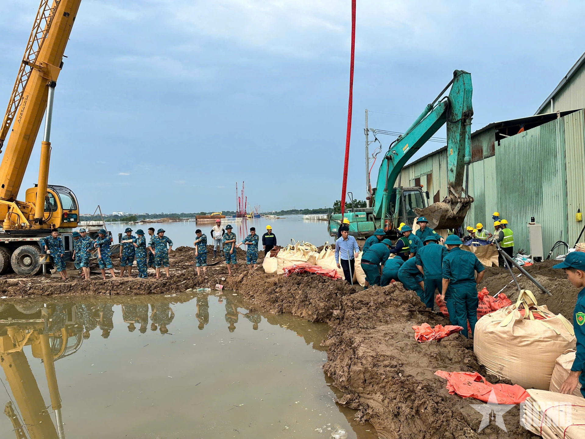 Trung đoàn 236 (Sư đoàn 361, Quân chủng Phòng không - Không quân) tham gia đắp đê ngăn lũ